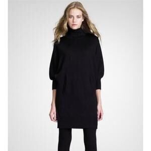 Tory Burch Jacinthe 100% Merino Wool Knit Turtleneck Sweater Dress in Black